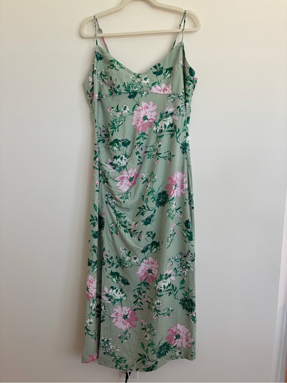 Zara Pink Floral Slip Dress in Sage Green linen blend size xl nwt